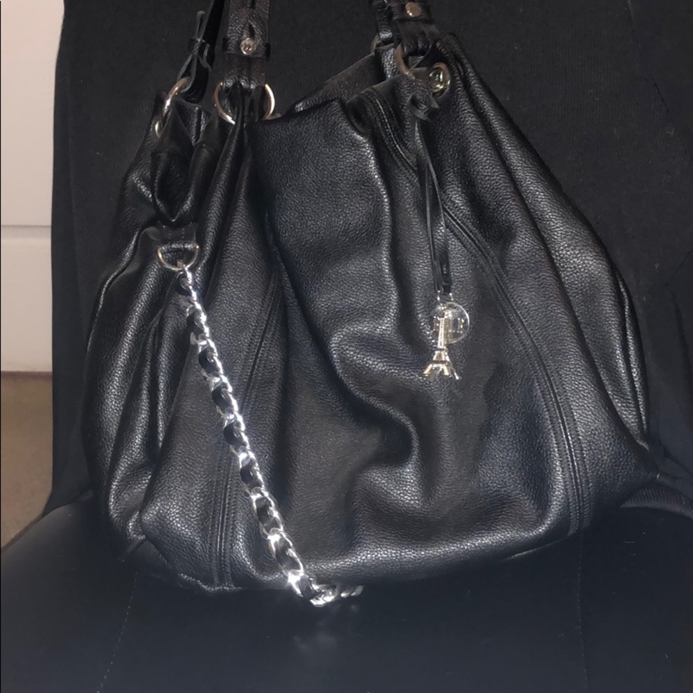 Elle black faux leather purse with metal accents